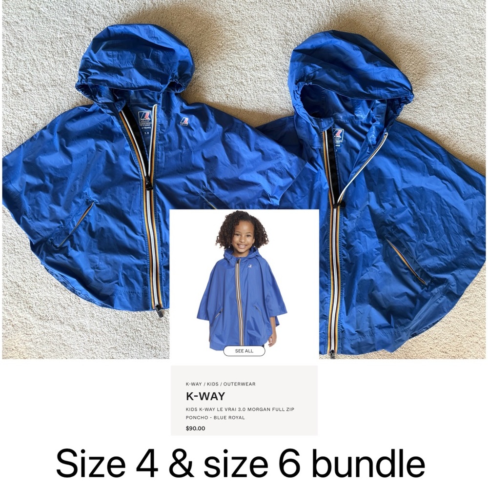 K-Way Kids Royal Blue Rain Poncho Bundle